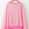 Women's Pink Stripe Loose Drop Shoulder Long Sleeve Top - Casual Fall Fashion - Image 5