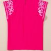 Plus Size Strawberry Pink Floral Embroidered Flutter Sleeve Blouse for Women - Image 7