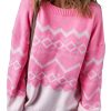 Women's Pink Aztec Geometric Drop Shoulder Casual Sweater - Image 19