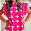 Women's Rose Bubblegum Pattern Frilled Collar Flutter Sleeve Top for Casual and Dressy Occasions - Image 5