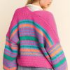 Women's Rose Stripe Colorful Puff Sleeve Drop Shoulder Loose Cardigan - Image 3