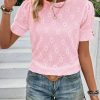 Women's Chic Pink Flower Geometric Textured Button Short Sleeve Top - Image 13