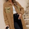 Women's Khaki Teddy Coat with Contrast Flap Pockets - Cozy Single Breasted Outerwear - Image 3