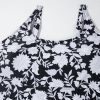 Black Plus Size Printed Square Neck Drawstring Ruffled Tankini Set for Women - Image 18