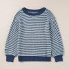 Women's Striped Lantern Sleeve Drop Shoulder Cozy Sweater - Sail Blue - Image 6