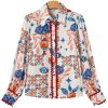 Women's Multicolour Western Printed Ric Rac Bishop Sleeve Button Up Shirt - Image 6