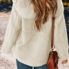 Women's Beige Fleece Zip Up Hooded Jacket with Pocket - Image 2