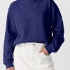 Women's Navy Blue Drop Shoulder Crewneck Pullover Sweatshirt - Cozy & Casual - Image 3