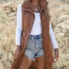 Women's Coffee Quilted Longline Puffer Vest with Stand Collar - Image 13