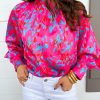 Women's Purple Printed Bubble Sleeve Mock Neck Blouse - Cozy and Chic - Image 2