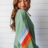 Women's Moonlight Jade Rainbow Striped Sleeve Crew Neck Loose Fit Sweatshirt - Image 3