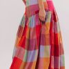 Women's Multicolour Plaid Print Ruched High Waist Casual Maxi Skirt - Image 2