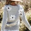 Women's Light Grey Floral Print V Neck Knitted Button Up Cardigan - Image 2