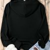 Women's Oversized Black Solid Half Zipper Hoodie with Kangaroo Pocket - Image 7