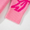 Women's Pink Bow Pattern Drop Shoulder Loose Fit Sweater - Cozy Winter Knit - Image 12