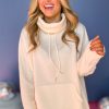 Women's Apricot Drawstring Turtleneck Dolman Sleeve Sweatshirt - Image 3