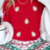 Women's Festive Red Christmas Tree Patched Crew Neck T-Shirt - Image 3