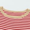 Women's Fiery Red Striped Drop Shoulder Sweater with Contrast Trim - Image 14