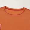 Plus Size Orange Textured Knit Color Block Long Sleeve Top with Chest Pocket - Image 9