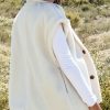 Women's Beige Sherpa Cap Sleeve Stand Collar Jacket Vest - Image 4