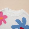 Women's White Floral Pattern Crew Neck Sweater - Image 15