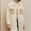 Women's Beige Contrast Flap Pocket Single Breasted Teddy Coat for Winter - Image 14