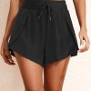 Women's Black High Waisted Drawstring 2-in-1 Color Block Bikini Shorts with Side Pocket - Image 7