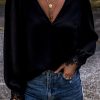 Women's Black Lace Crochet Cuff V Neck Blouse - Image 5