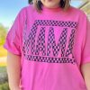 Bright Pink Checker MAMA Letter Printed Graphic Plus Size T-Shirt for Women - Image 2