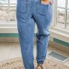 Women's Plus Size Dusk Blue Drawstring Waist Pocketed Denim Joggers for Casual Style - Image 2