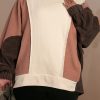 Plus Size Brown Colorblock Hoodie with Exposed Seams - Image 2