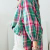 Women's Green Plaid 3/4 Sleeve Collared Loose Fit Shirt - Image 3