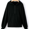 Women's Oversized Black Solid Half Zipper Hoodie with Kangaroo Pocket - Image 12