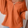 Women's Orange Fleece Lined Half Zip Hoodie with Kangaroo Pockets - Image 4