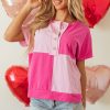 Women's Pink Two Tone Half Button Collared T-Shirt - Casual Elegance - Image 6