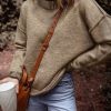 Women's Pale Khaki Contrast Trim Mock Neck Drop Shoulder Sweater - Image 7