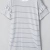 Women's White Stripe Ruffled Short Sleeve Crew Neck T-Shirt Shift Mini Dress - Image 7