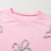 Women's Light Pink Oversized Pullover Sweatshirt with Embroidered Bow and Lantern Sleeves - Image 13