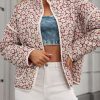 Women's Pink Floral Print Stand Neck Coat with Contrast Edge Detail - Image 3