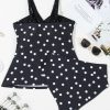 Women's Black Polka Dot Print V Neck Tankini Set - Stylish Two-Piece Swimwear - Image 11