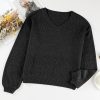 Women's Black Eyelet Pattern V Neck Drop Shoulder Sweater - Casual and Stylish for Fall - Image 12