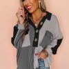 Women's Oversized Gray Colorblock Ribbed Collared Sweatshirt - Image 6