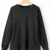 Women's Black Solid Pullover Sweatshirt with O Neck and High Low Hem - Image 7