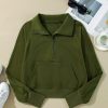 Women's Moss Green Quarter Zip Sweatshirt with Kangaroo Pocket - Image 12