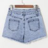 Women's Beau Blue Rhinestone High Waist Denim Shorts with Raw Hem - Image 7