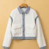 Women's White Contrast Trim Sherpa Buttoned Jacket - Image 7