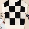 Women's Black Checkered Color Block Crew Neck Short Sleeve Sweater - Image 6