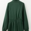 Women's Blackish Green Collared Half Zip French Terry Knit Casual Romper - Image 5