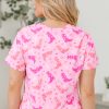 Women's Pink Western Boots Printed Short 2-Piece Lounge Set for Summer - Image 2