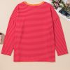 Orange Stripe Plus Size Drop Shoulder Long Sleeve Buttoned Decor Top - Image 3